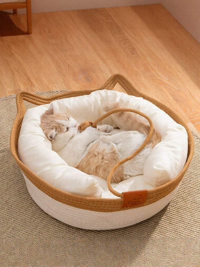 Handwoven cat ear woven pet nest cozy bed