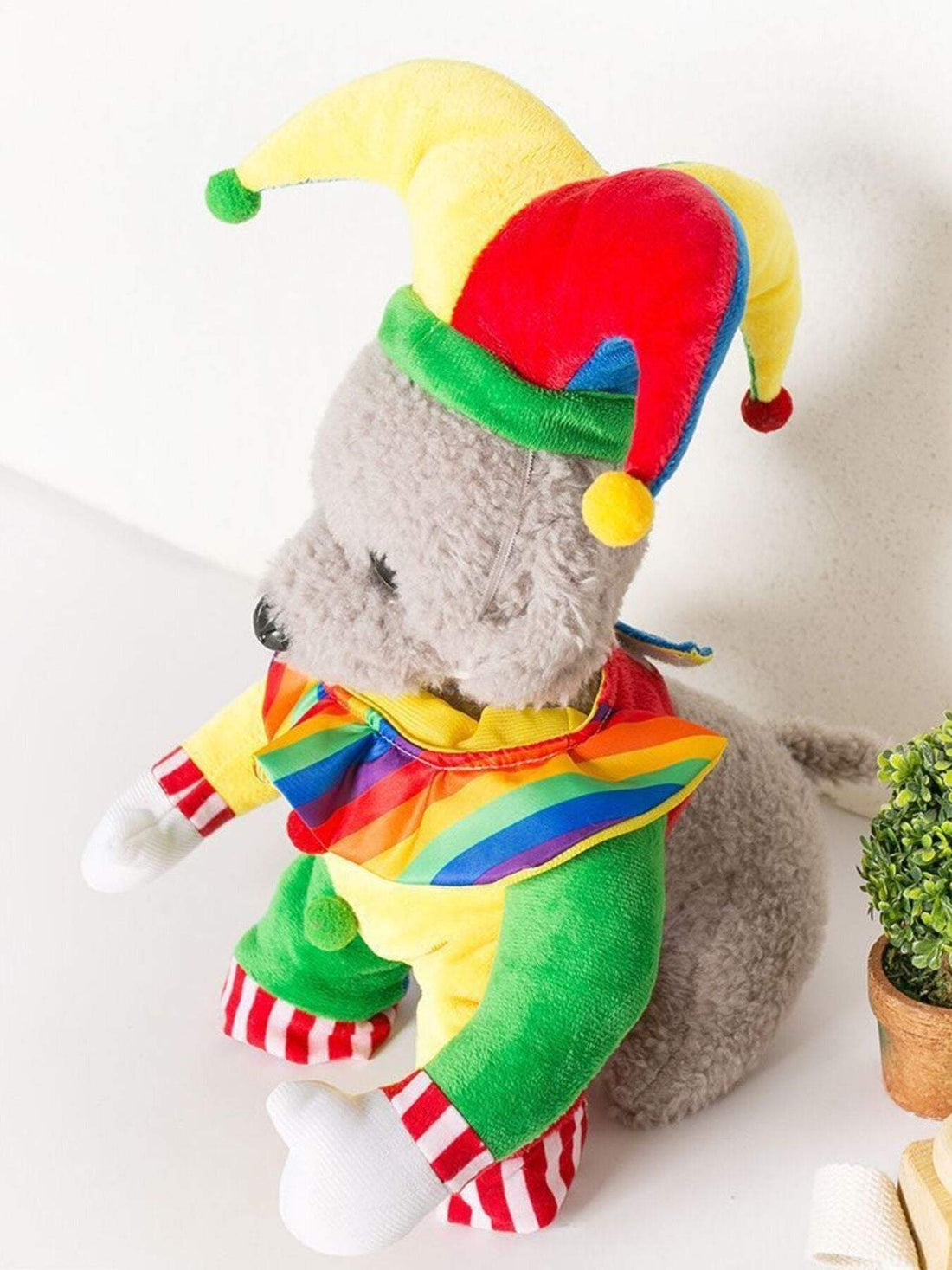 Colorful clown pet jumpsuit with matching hat playful costume Dog Clown Costume