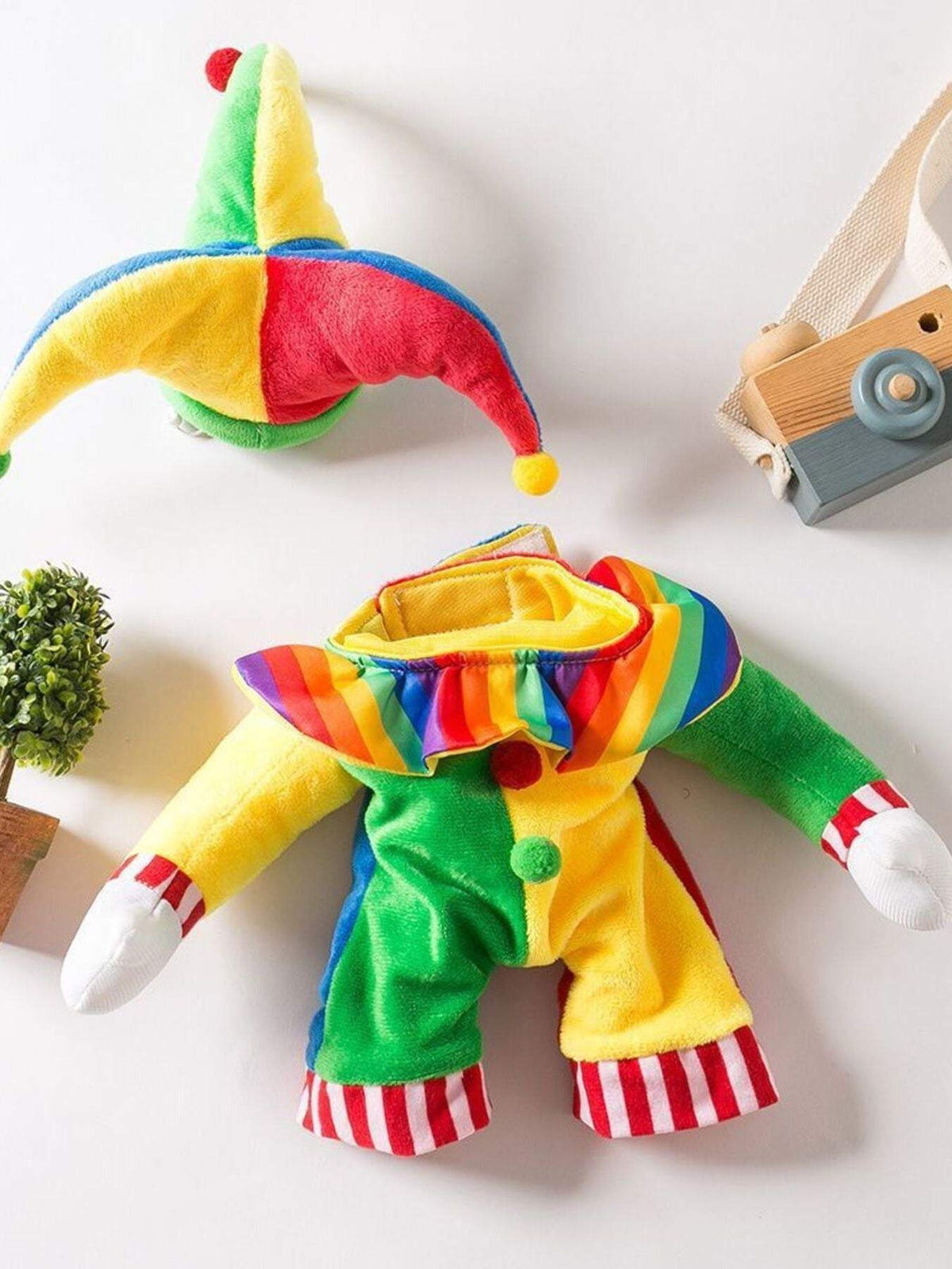 colorful clown pet jumpsuit with matching hat playful costume Dog Clown Costume