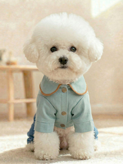 denim pet jumpsuit with bowknot casual style Denim dog outfit