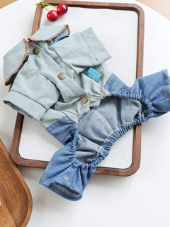 denim pet jumpsuit with bowknot casual style