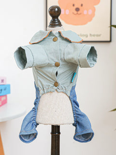 pet wearing denim jumpsuit with bowknot casual style
