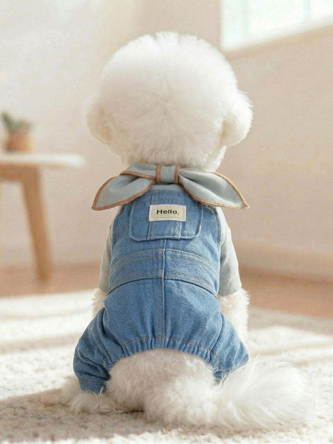 Denim pet jumpsuit with bowknot casual everyday style Denim dog outfit