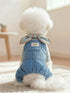 Denim pet jumpsuit with bowknot casual everyday style Denim dog outfit