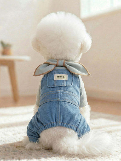Denim pet jumpsuit with bowknot casual everyday style