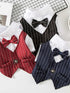 small dog wearing a formal striped bow tie blazer outfit