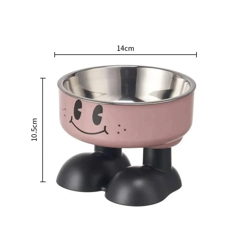 Stainless steel elevated dog bowl with smiling face design