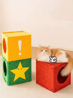 Modular interactive cube cat house with tunnel system for multi-cat fun