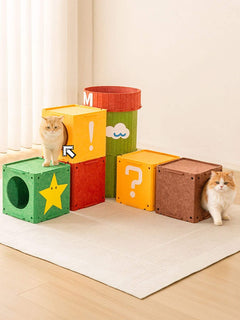 Interactive cube cat house with tunnel system for multi-cat play