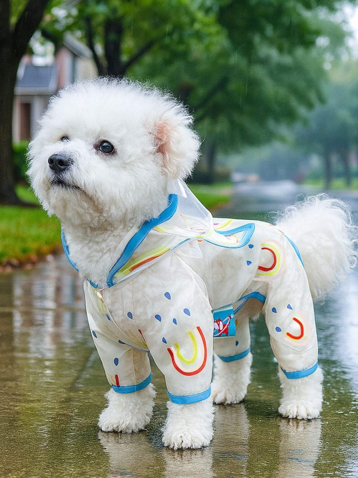 lightweight waterproof pet raincoat on dog during rainy  dog raincoat