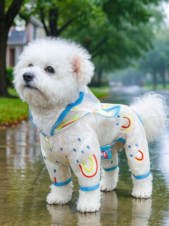 lightweight waterproof pet raincoat on dog during rainy walk