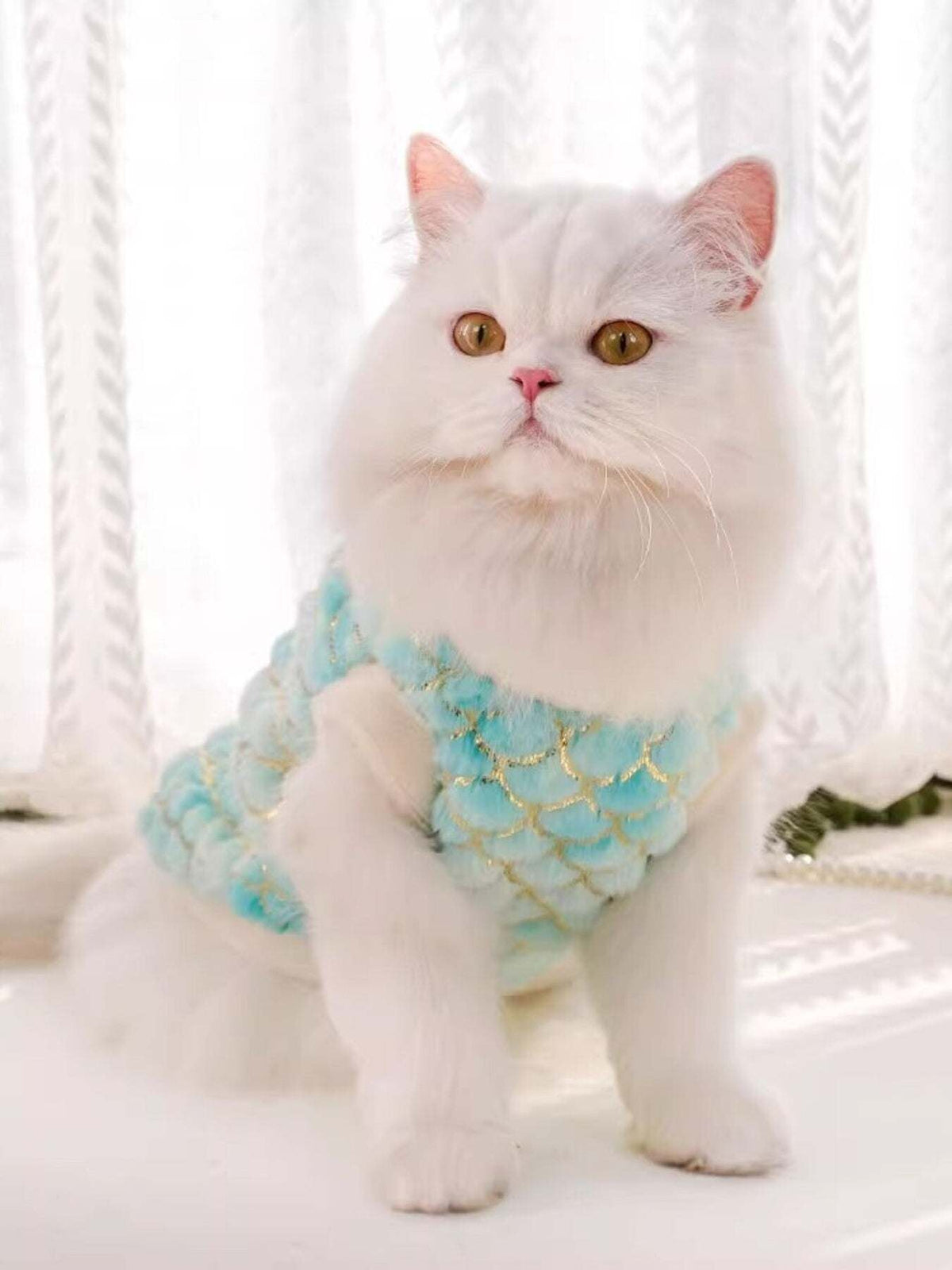 cozy mermaid scale plush pet top with shimmering print