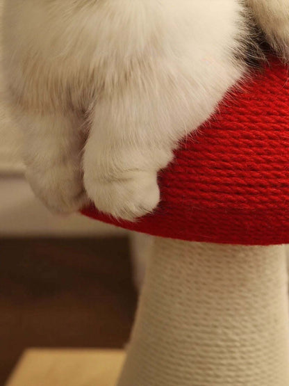 Mushroom-shaped cat scratching post in small corner