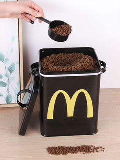 red airtight pet food storage container with scoop