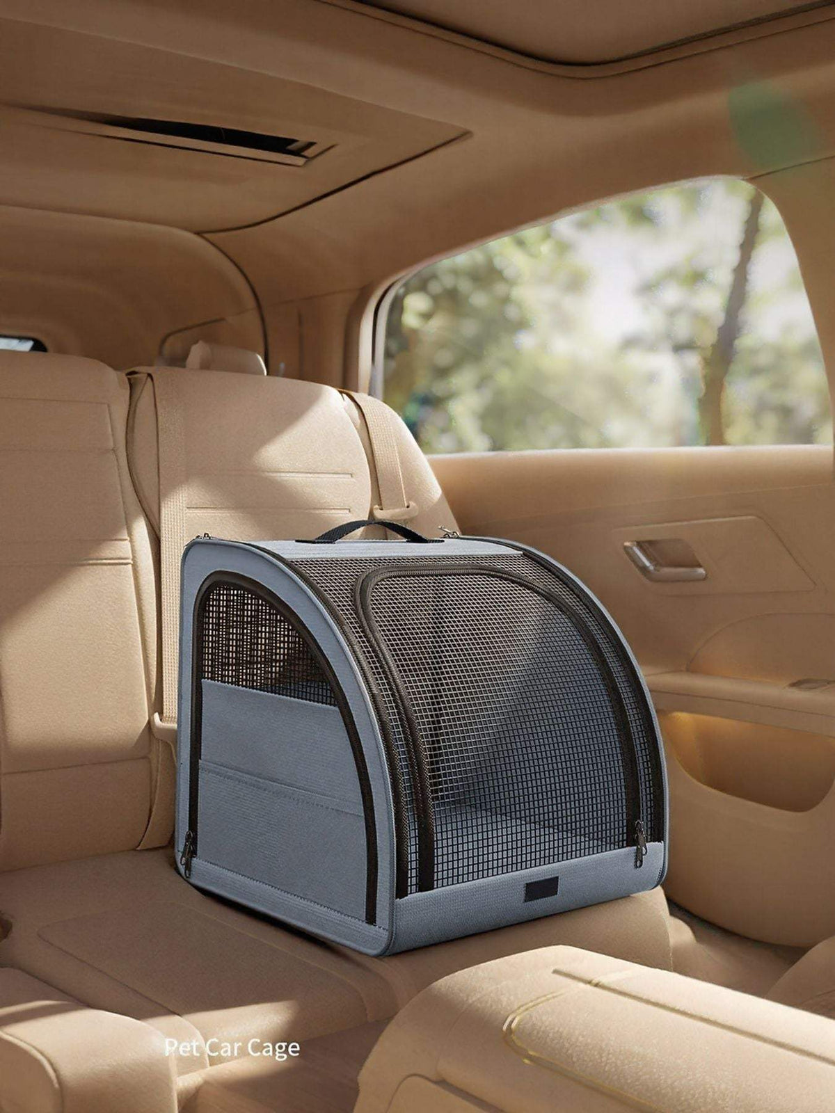 portable breathable car pet cage securing pet in back seat