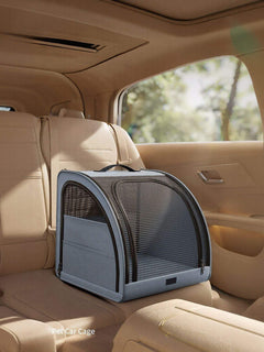 portable breathable car pet cage securing pet in back seat