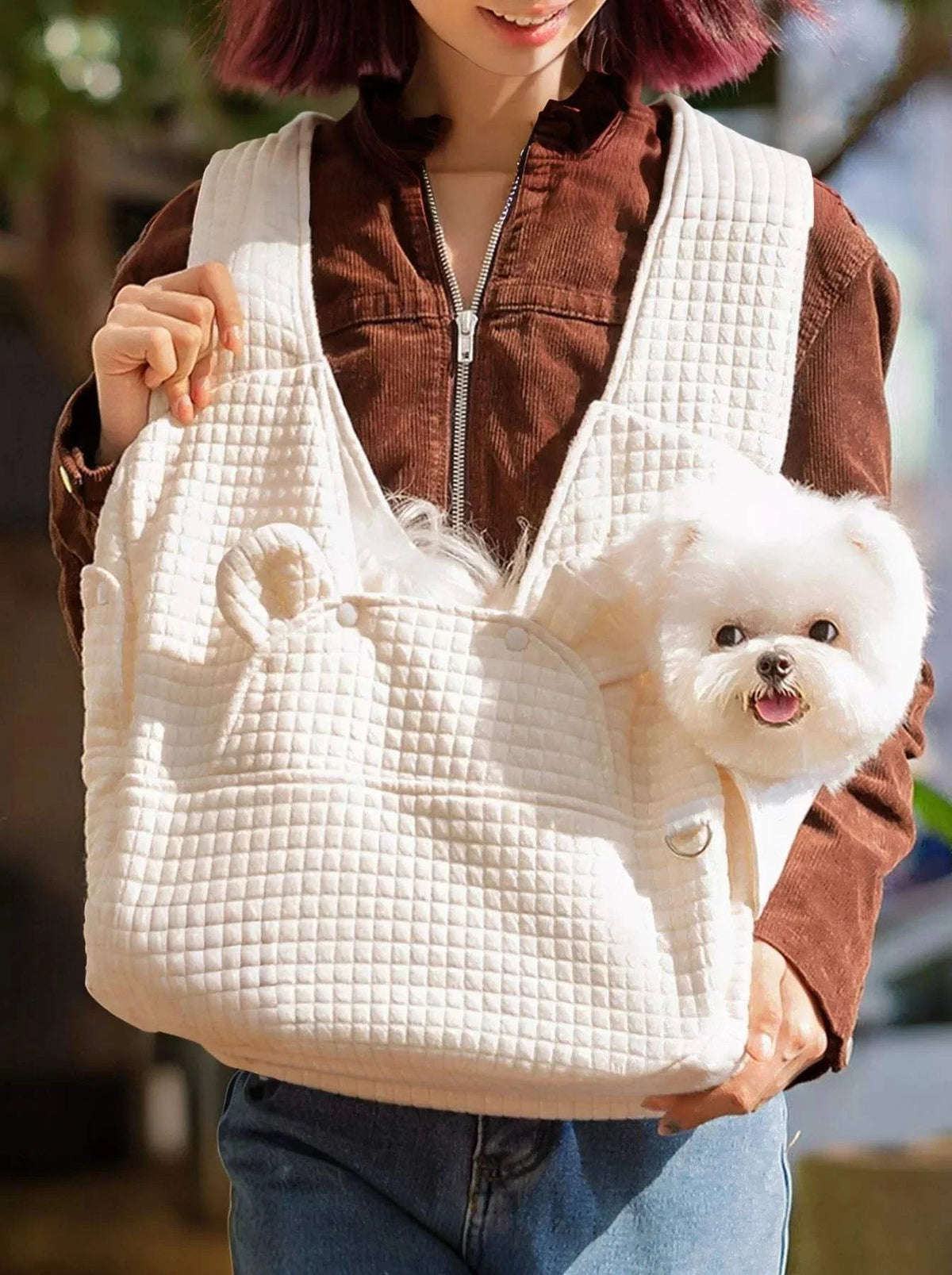 cozy quilted pet carrier sling bag hands-free
