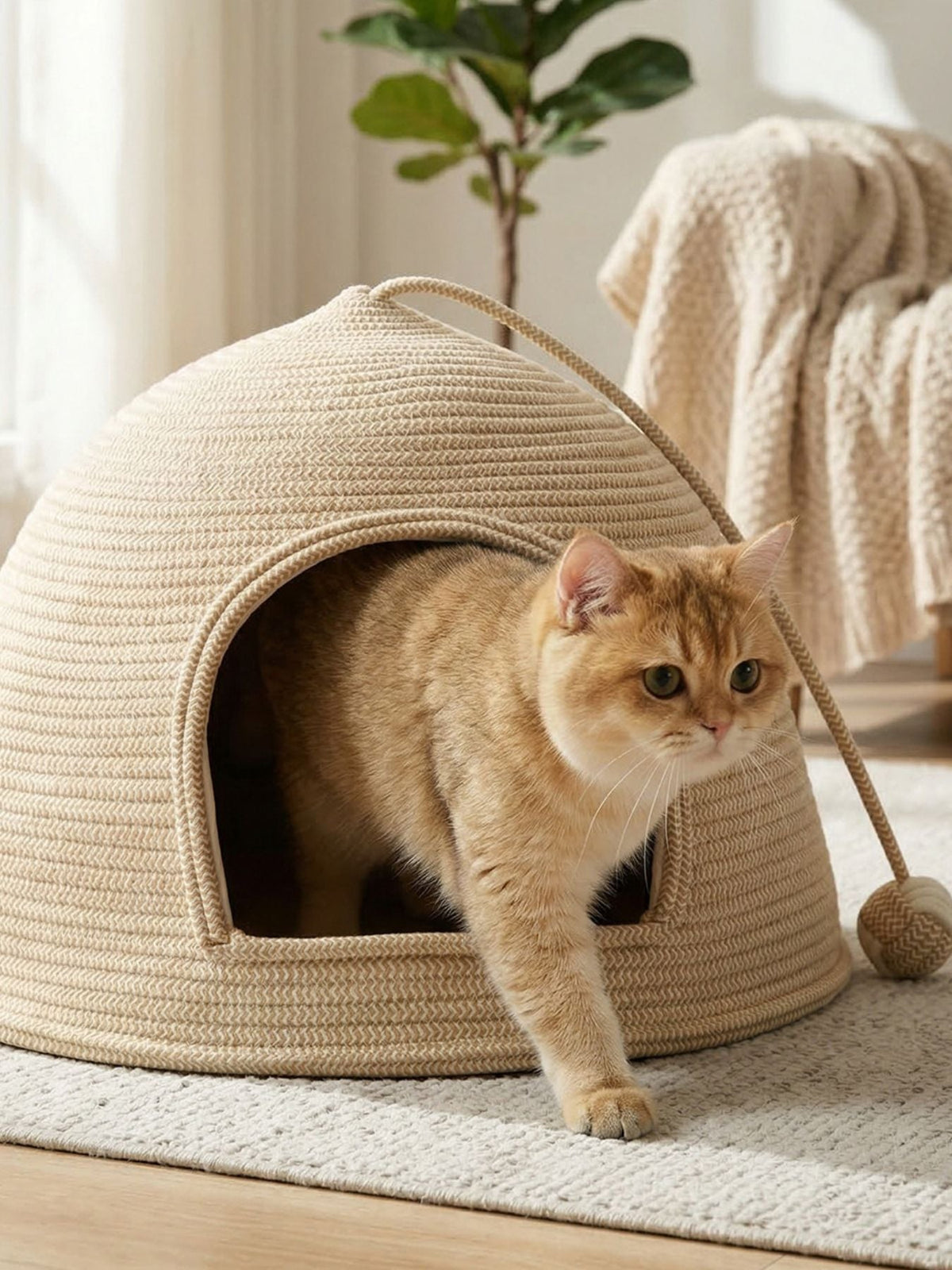 Breathable rope dome pet nest with woven design