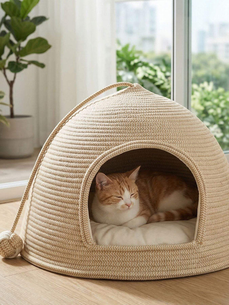 Breathable rope dome pet nest with woven design