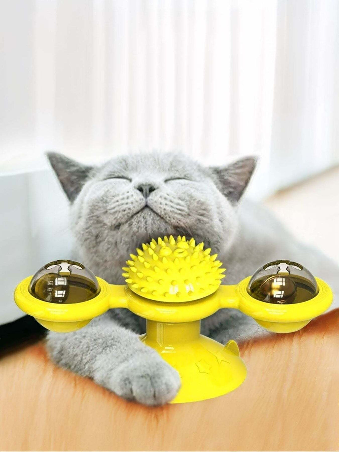 Rotating interactive cat toy set with suction mount for solo play