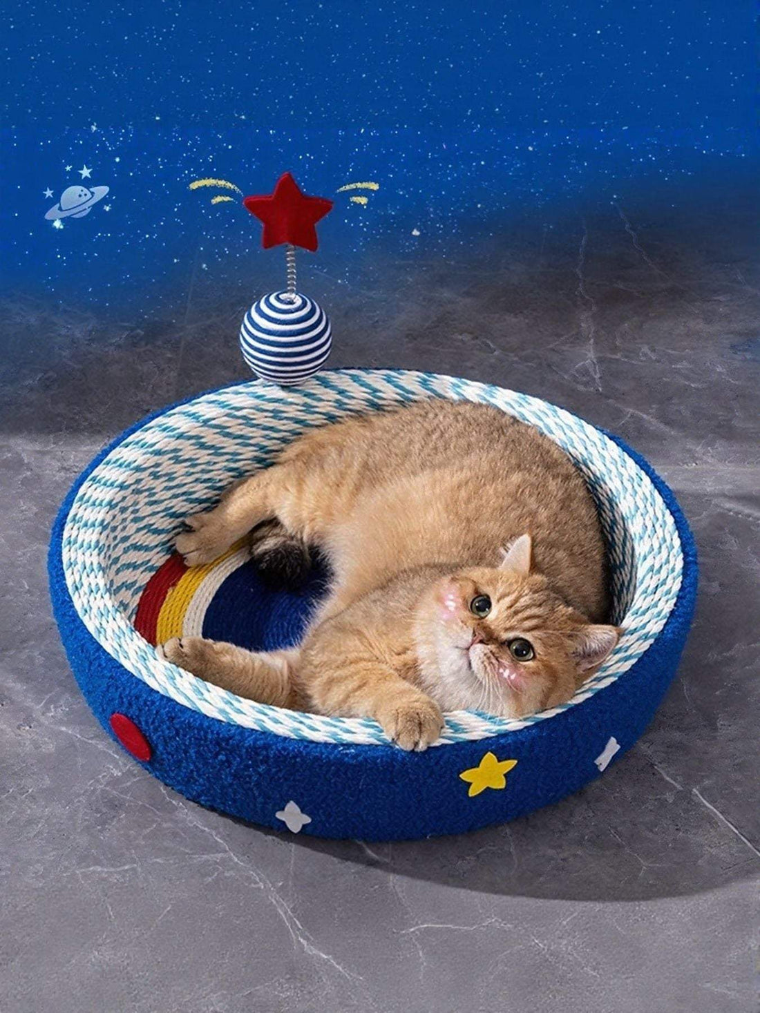 round cat scratching post with cozy nest bed