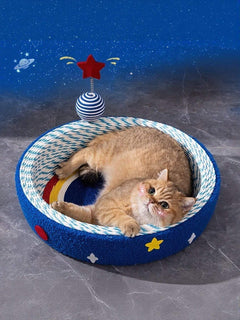round cat scratching post with cozy nest bed