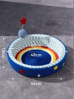 round cat scratching post with cozy nest bed