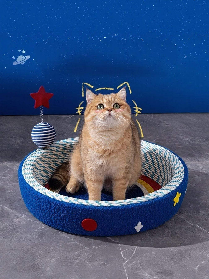 round cat scratching post with cozy nest bed
