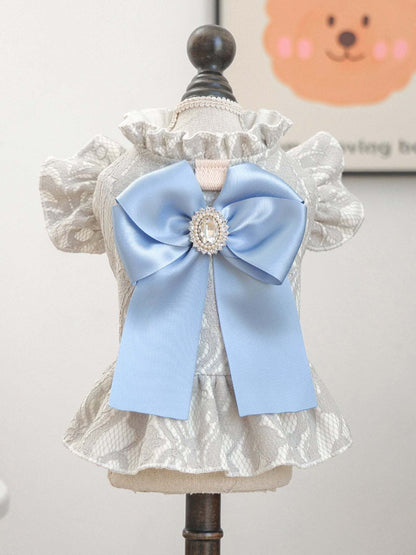 Ruffled pet dress with bow for special occasions