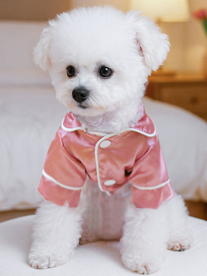 pet wearing soft satin pajamas with contrast piping