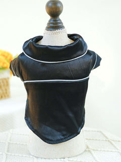 pet wearing soft satin pajamas with contrast piping