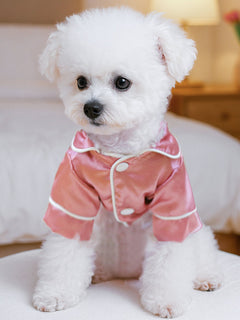 pet wearing soft satin pajamas with contrast piping