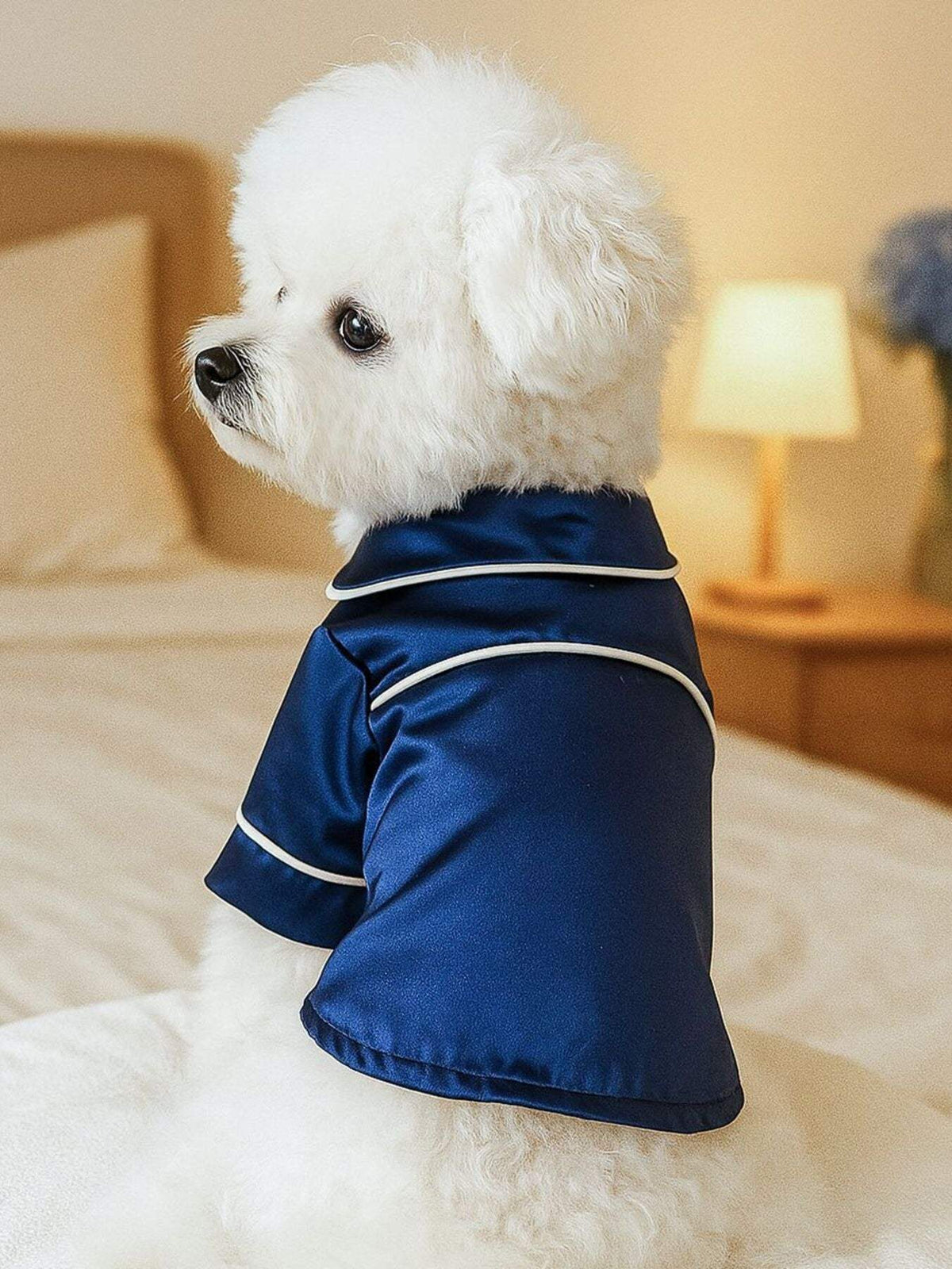 soft satin pet pajamas with contrast piping