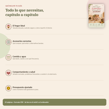 La guía completa de cuidados para tu hamster, PDF, descarga inmediata, acceso de por vida