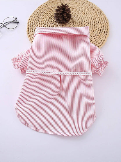 Striped ruffle pet top with bow for playful everyday wear