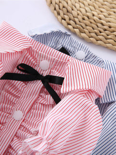Striped ruffle pet top with bow for playful everyday wear