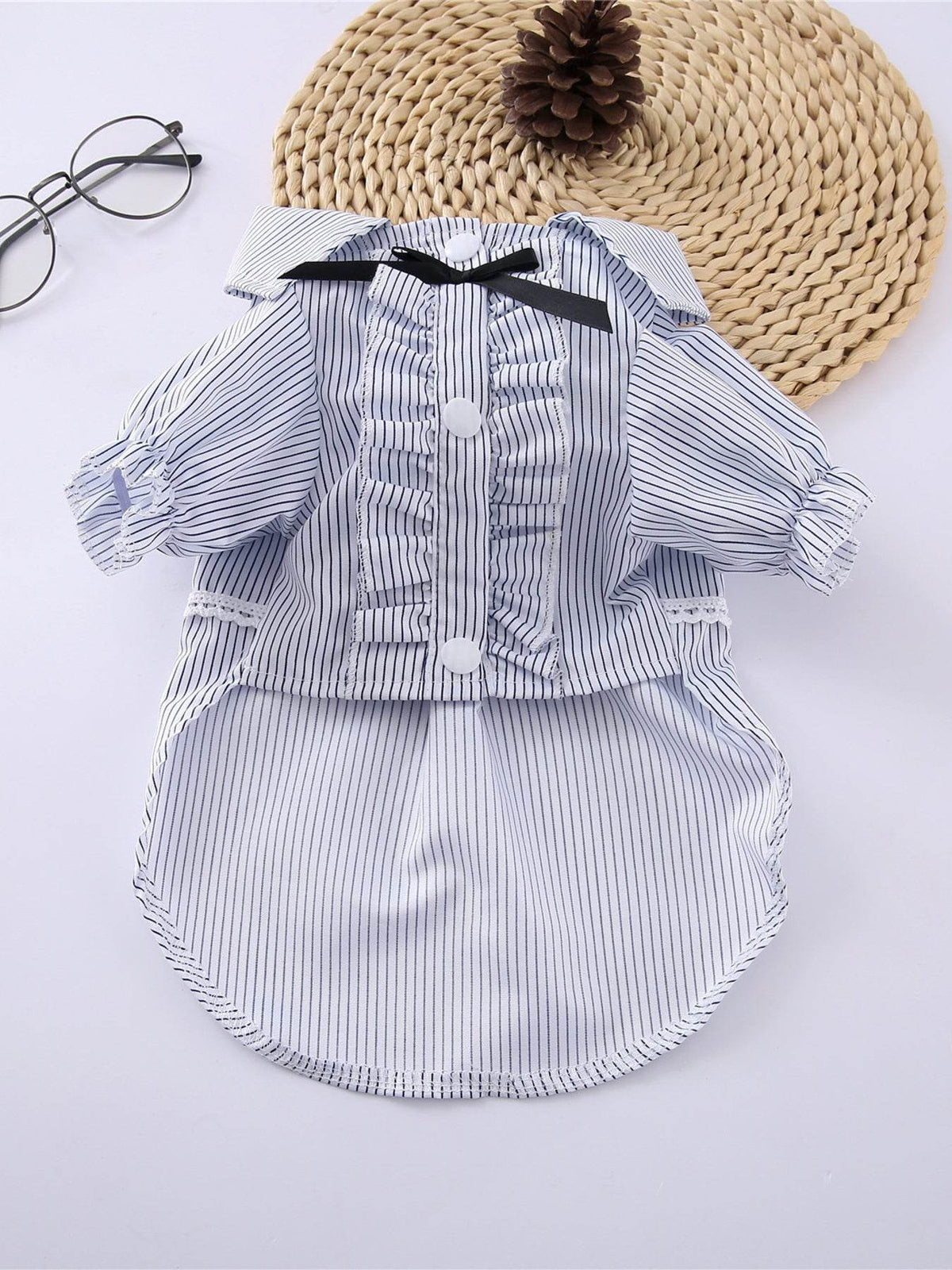 Striped ruffle pet top with bow for playful everyday wear