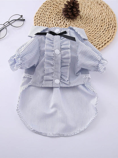 Striped ruffle pet top with bow for playful everyday wear