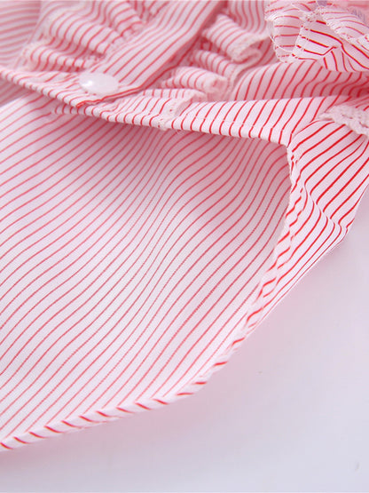 Striped ruffle pet top with bow for playful everyday wear