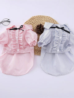 playful striped ruffle pet top with bow