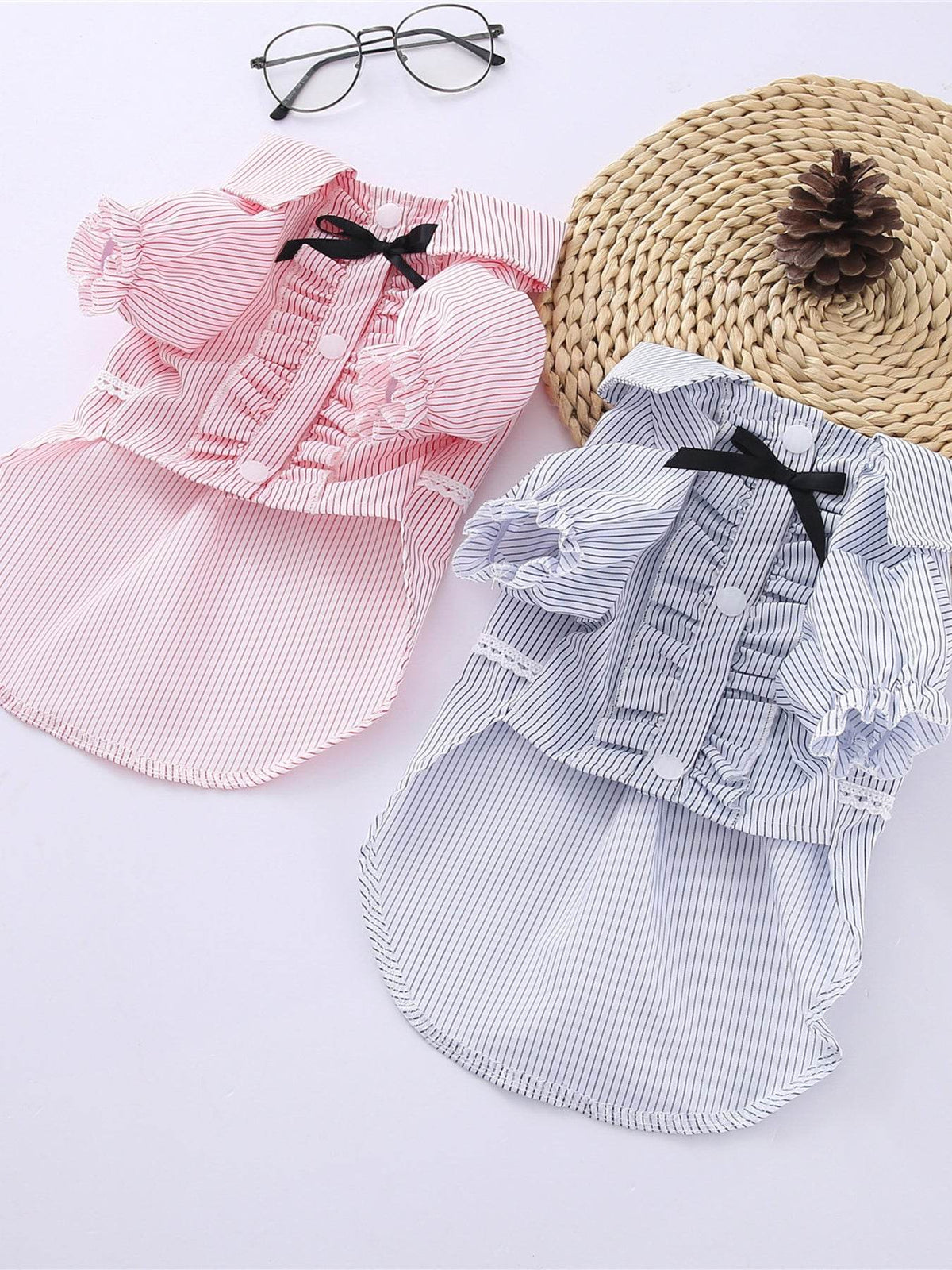 playful striped ruffle pet top with bow