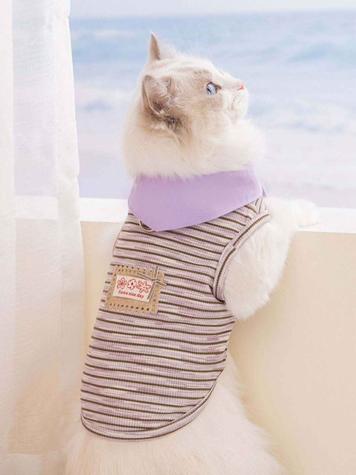 Striped pet top with tied bow detail