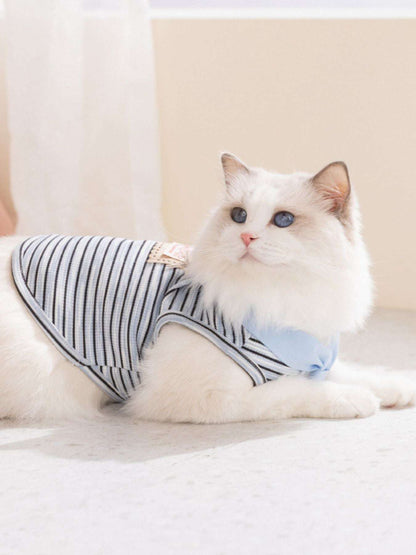 Striped tied pet top with cute bow detail