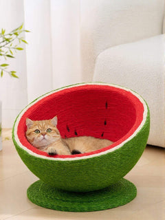Watermelon-shaped cat scratching post and nest made of sisal for large cats