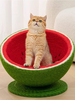 Watermelon-shaped sisal cat scratching post and nest for large cats