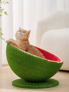Watermelon shaped cat scratching post and nest with sisal material