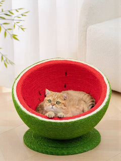 Watermelon-shaped sisal cat scratching post and nest for large cats