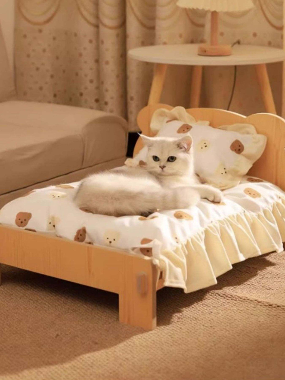 sturdy stylish wooden pet bed with supportive wood frame