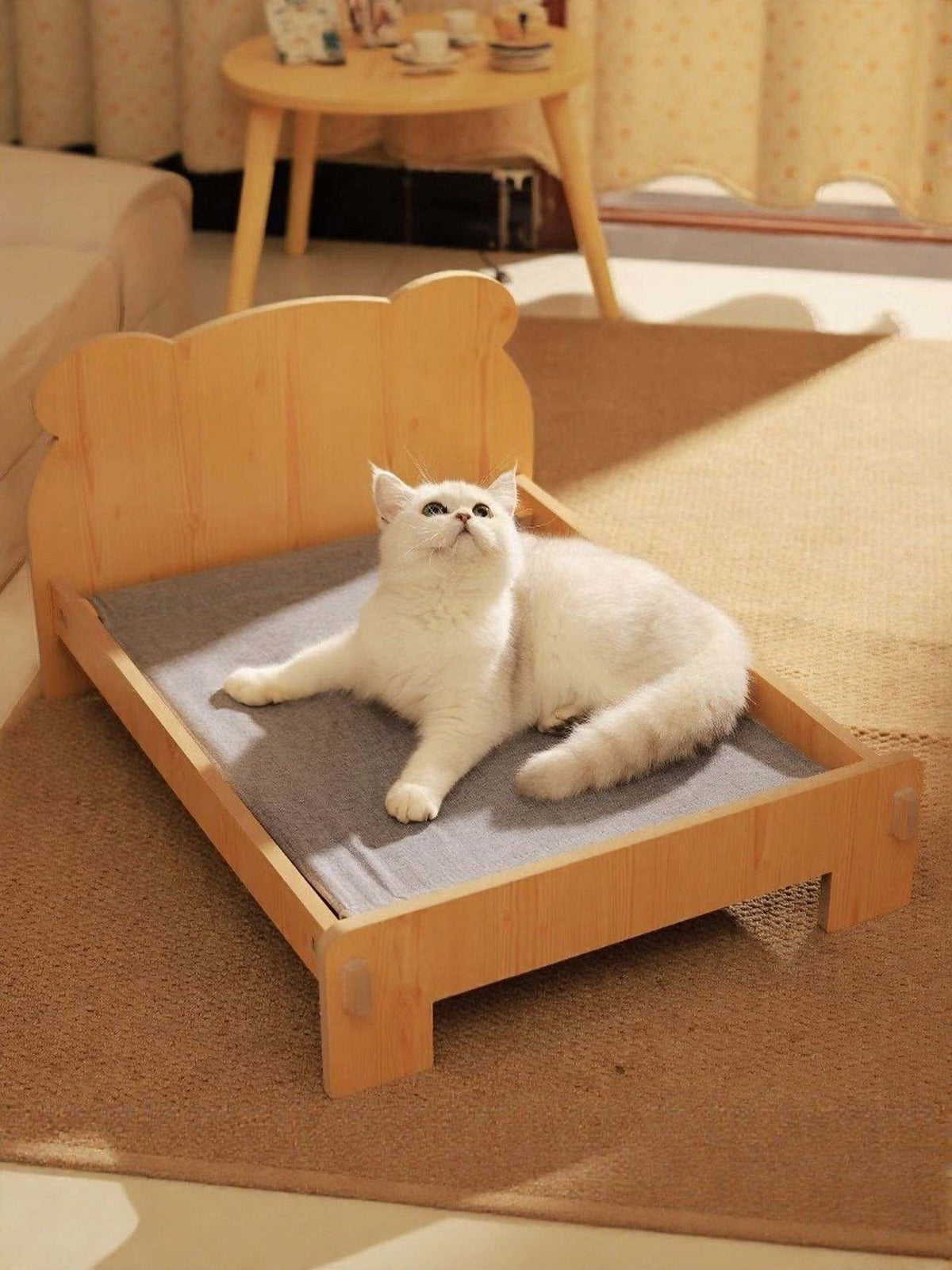 sturdy wooden pet bed with stylish design