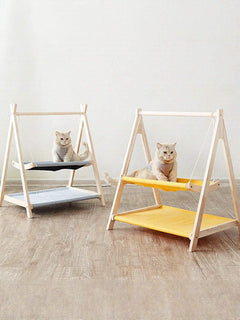 Wooden triangle cat hammock with elevated cozy lounging spot